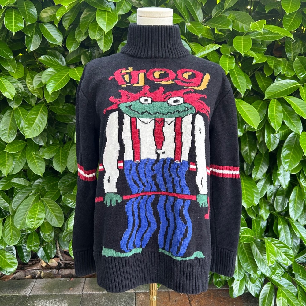 Vintage 90s Ms &‎ Dn Frog Sweater Kawaii Mock Neck Cartoon Knit Japan uni rare
